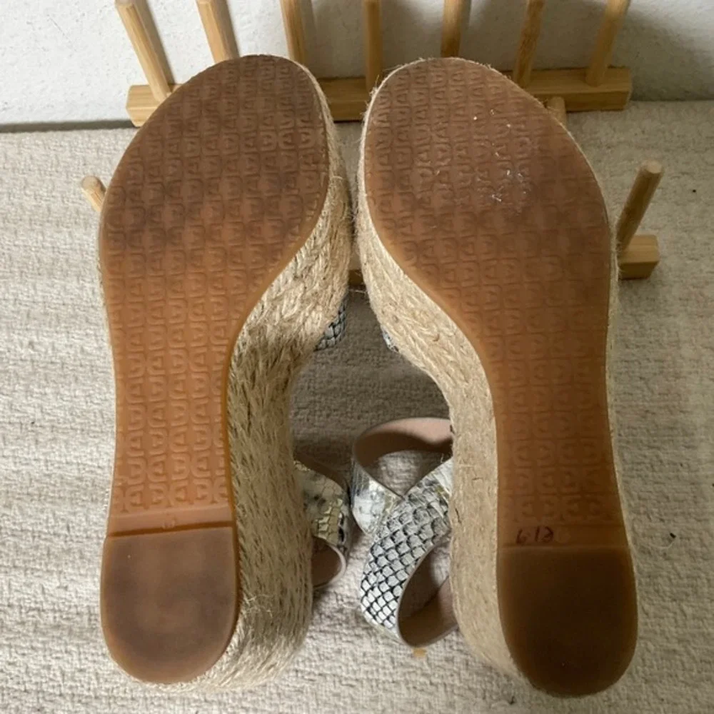 Sam‎ Edelman Maura Snakeskin Platform Wedge Espadrille Sandals White Black 6M
